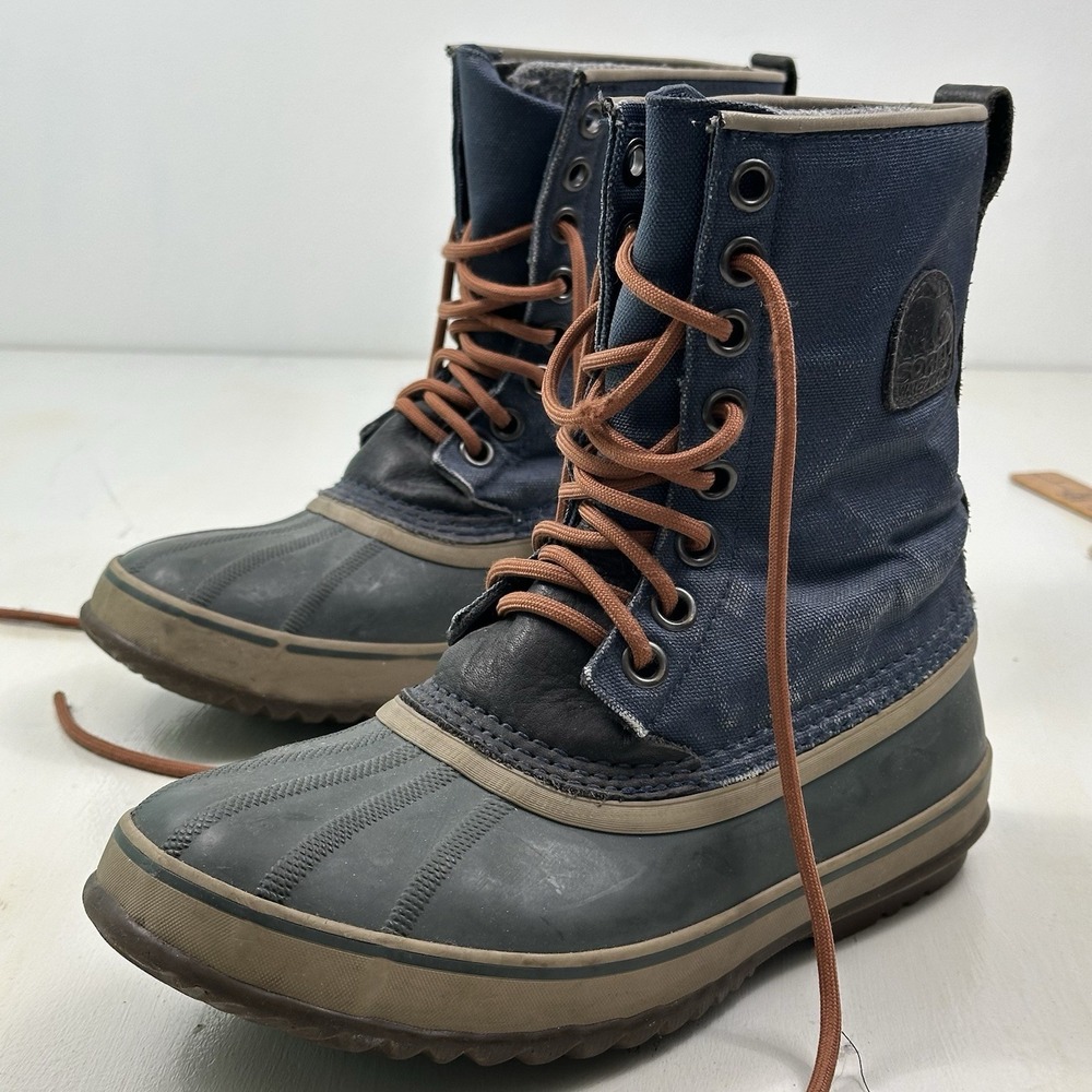 Sorel 1964 Premium T Lined Boots Men 8 Navy Blue‎ Canvas Waterproof Nm1560 464